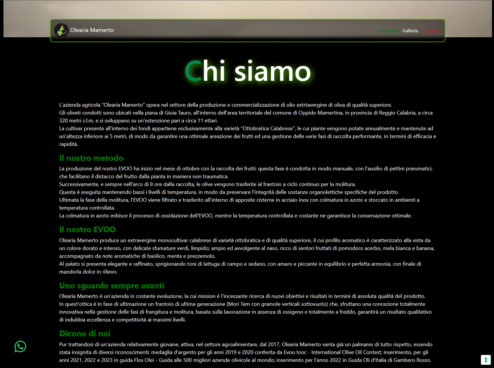 Screenshot 2 del progetto Olearia Mamerto