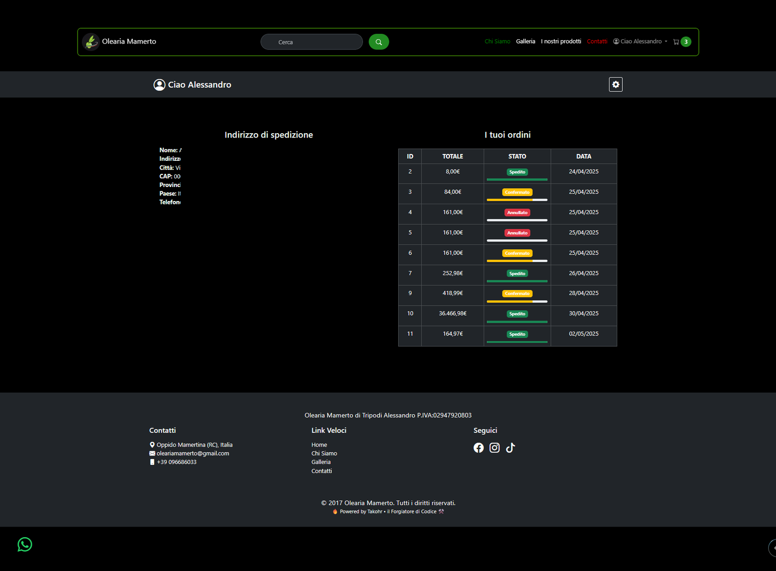 Screenshot 10 del progetto Olearia Mamerto (Laravel)