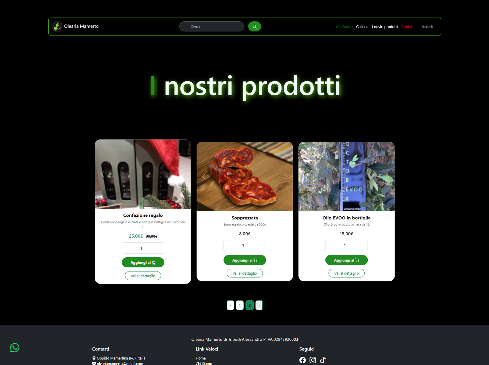 Screenshot 4 del progetto Olearia Mamerto (Laravel)