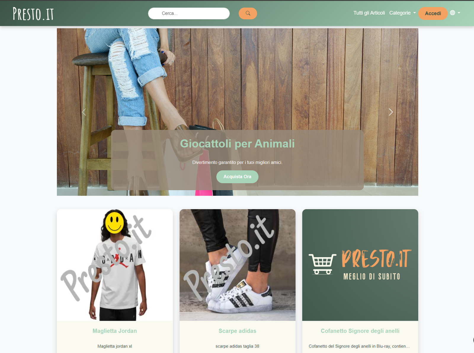 Anteprima del progetto Presto - Marketplace con Laravel