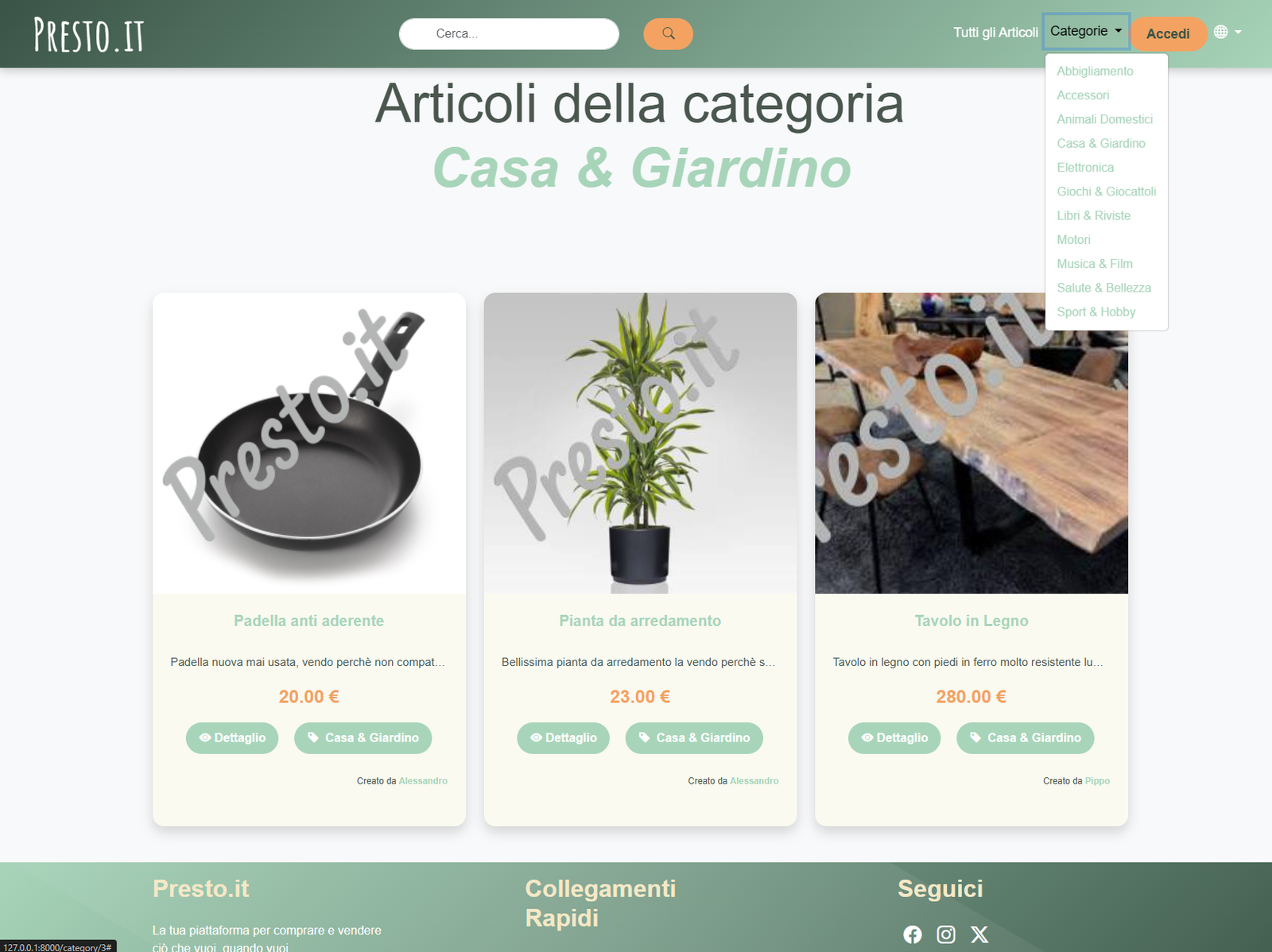 Screenshot 4 del progetto Presto - Marketplace con Laravel