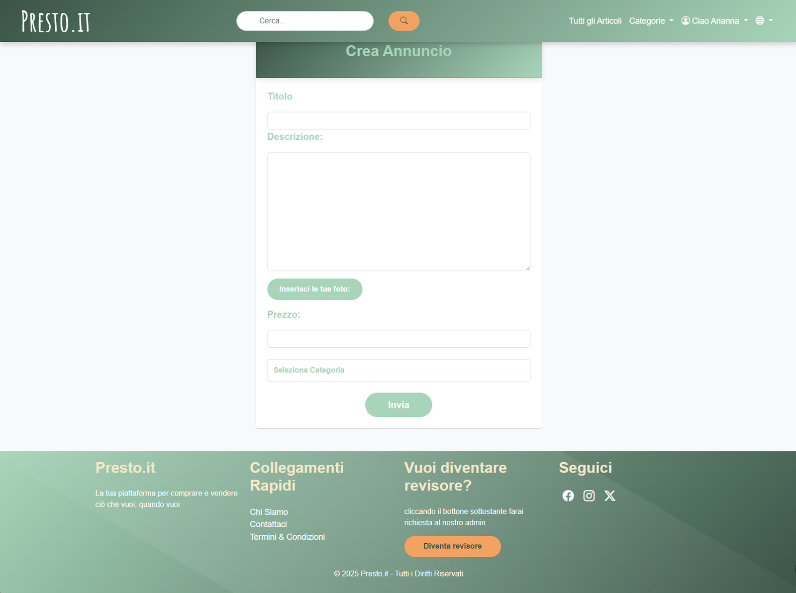 Screenshot 8 del progetto Presto - Marketplace con Laravel