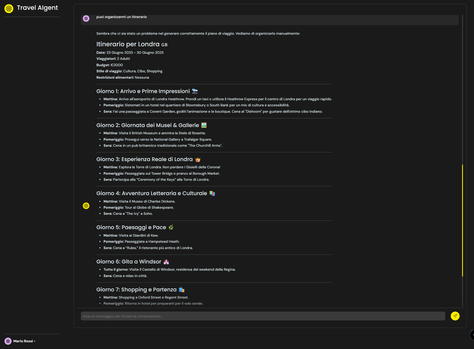 Screenshot 4 del progetto Travel Agent API (FastAPI + LangChain)